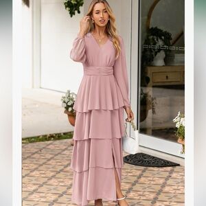 Elegant Pink Tiered Maxi Dress